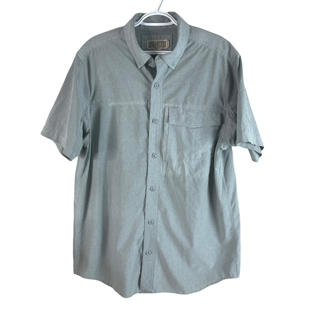 Duluth Vented Button Down Shirt Mens M Gray Short Sleeve Utility Stretch - Picture 2 of 5